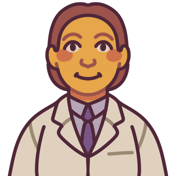  a person with a white coat and purple tie and shirt